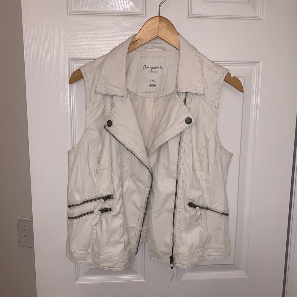 Faux White leather moto vest